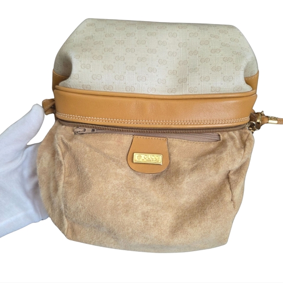 Vintage Gucci Micro GG Barrel Bag Cream Tan Crossbody 1980s Italy 007 115 5770 - Picture 13 of 16